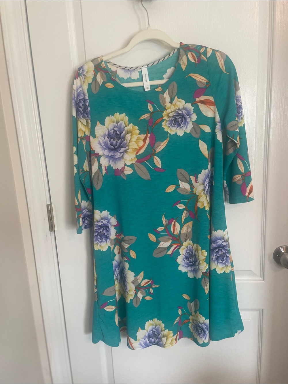 Honeyme Teal Floral Swing Dress Size Small